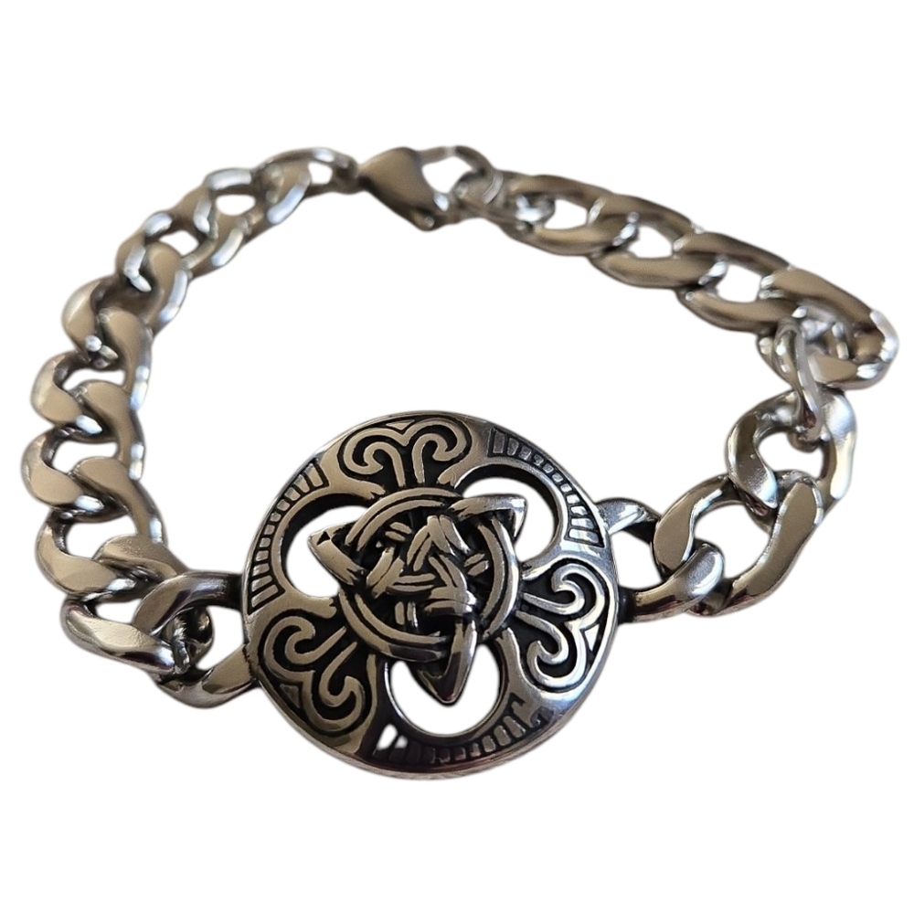 Stainless Steel  Chain Bracelet with Celtic Knot Design